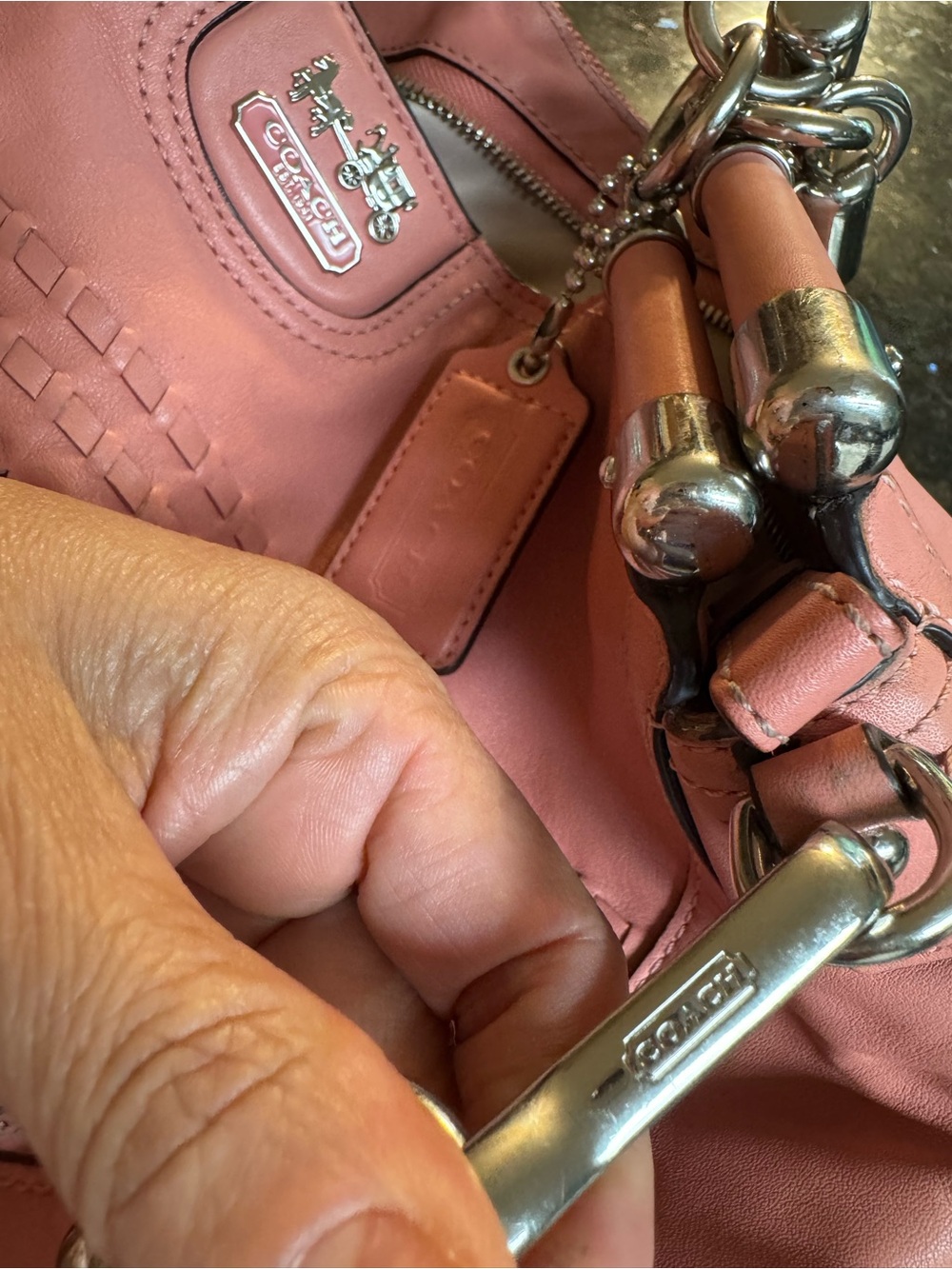 Coach Madison(Maggie) woven Leather Tote/Satchel - Coral Pink - Picture 16 of 16